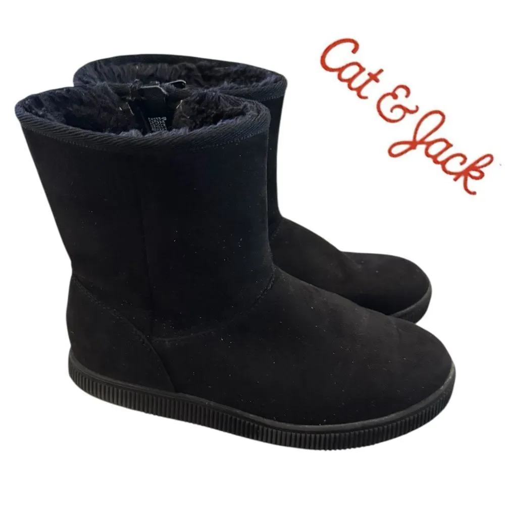 Cat & Jack Big Kids Black Zipper Furry Lined Winter Boots 3